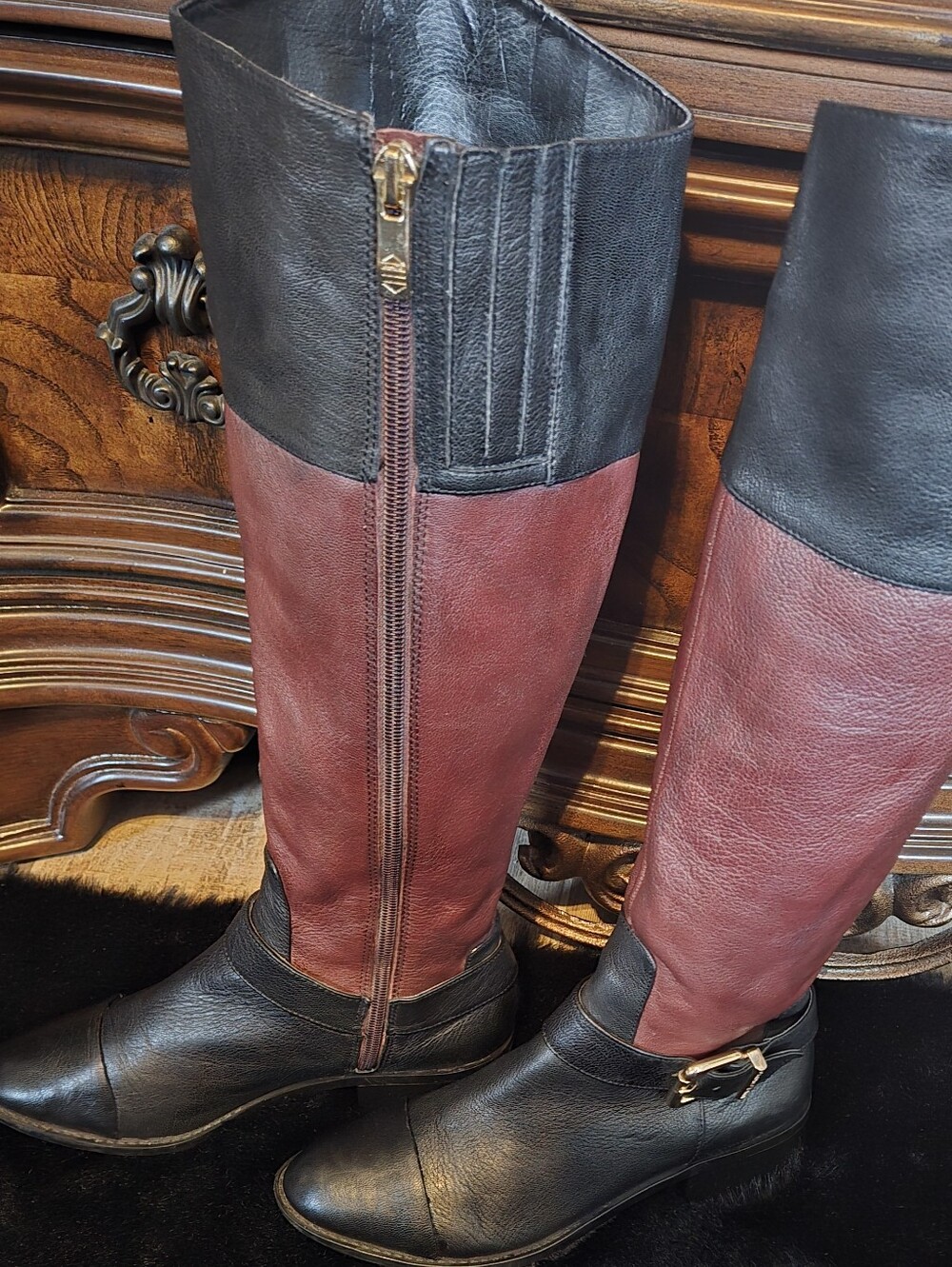 Vince Camuto Leisha Knee High Riding Boots Leather Black Brown Size 6.5M